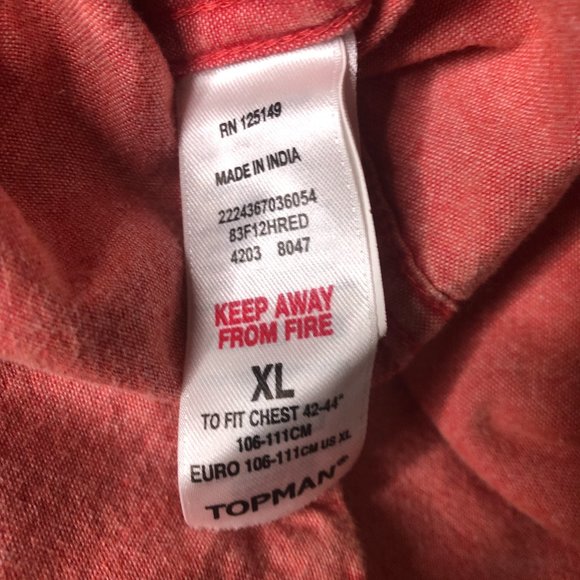 MENS TOPMAN RED CHAMBRAY LONG SLEEVE BUTTON DOWN SHIRT with POCKET XL - Picture 7 of 9